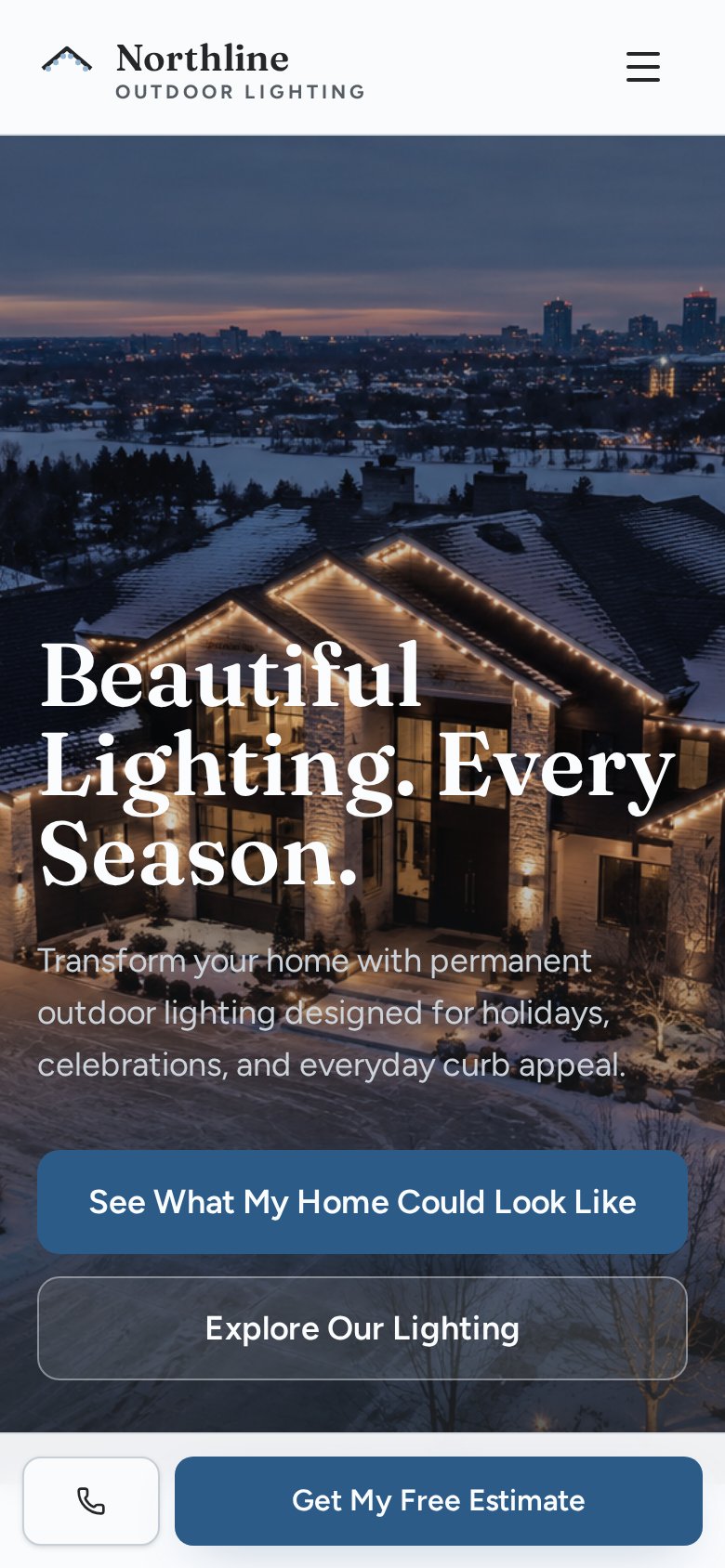 Northline Outdoor Lighting website on a phone